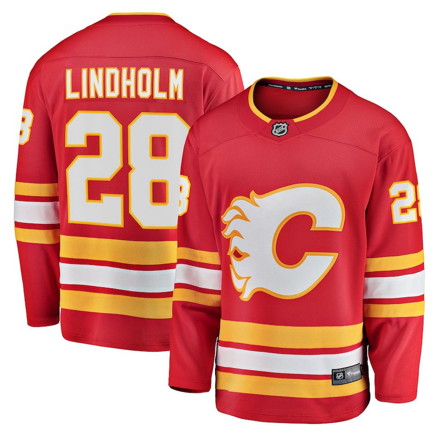Men Calgary Flames #28 Elias Lindholm Fanatics Branded Red Home Team Breakaway Player NHL Jersey->customized nhl jersey->Custom Jersey